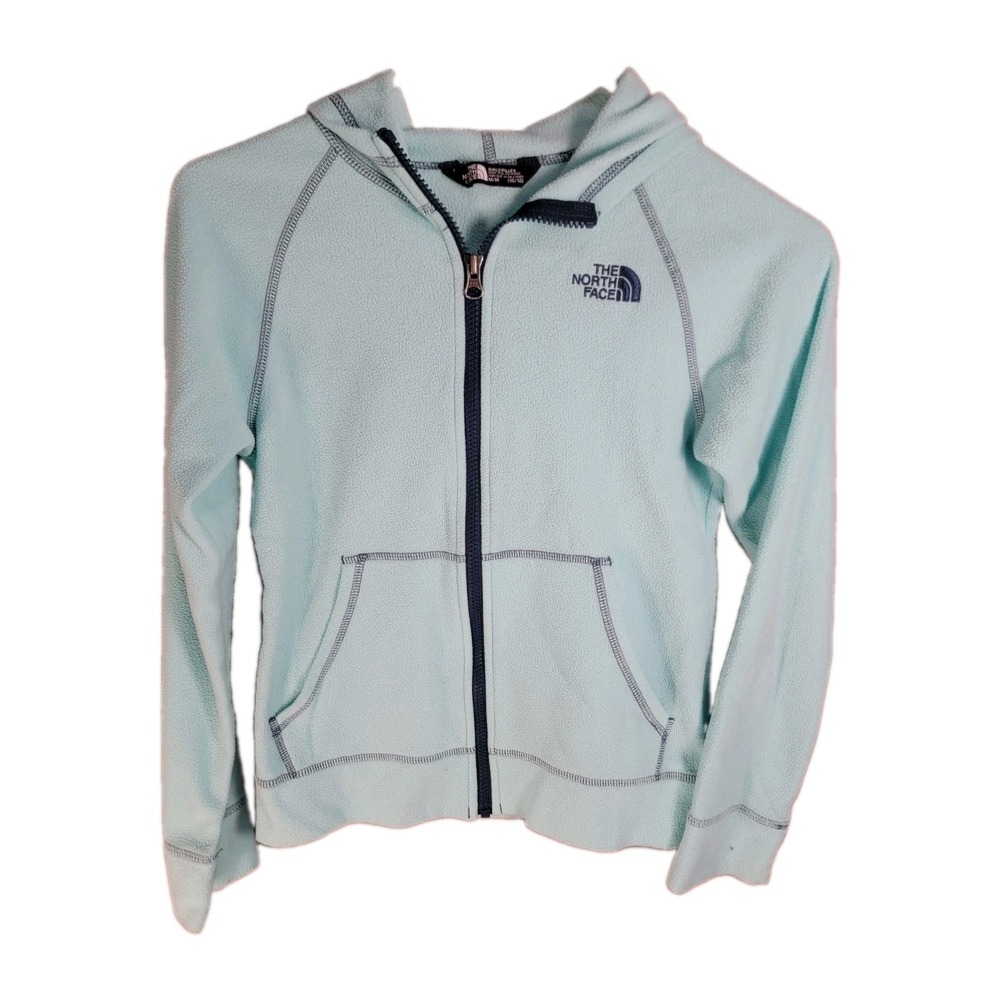 The North Face Glacier Fleece Hoodie Girls M 10/12 Mint Blue Light Jacket Zip